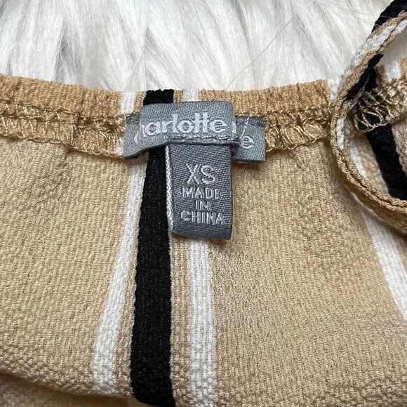 Charlotte Russe V Neck Striped Bodysuit Tan and Black Size XS - Picture 5 of 5